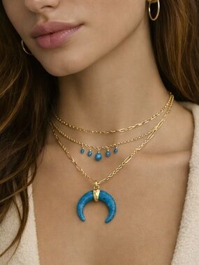 Kendra Scott Gemma Triple Chain Gold and Blue Crescent Necklace